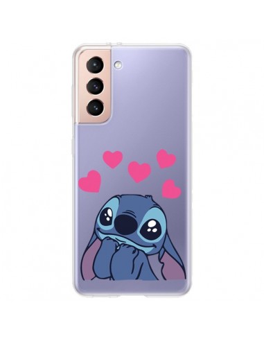 Coque Samsung Galaxy S21 Plus 5G Stitch de Lilo et Stitch in love en coeur transparente