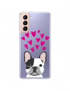 Coque Samsung Galaxy S21 Plus 5G Bulldog Français Coeurs...