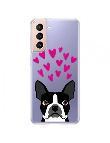 Coque Samsung Galaxy S21 Plus 5G Boston Terrier Coeurs Chien Transparente - Pet Friendly