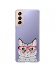 Coque Samsung Galaxy S21 Plus 5G Chat Gris Lunettes...