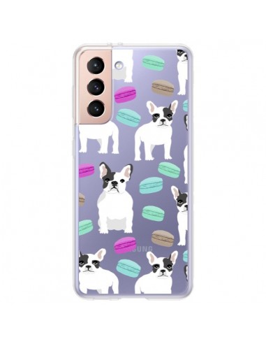 Coque Samsung Galaxy S21 Plus 5G Chiens Bulldog Français Macarons Transparente - Pet Friendly