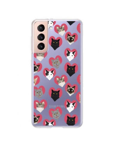 Coque Samsung Galaxy S21 Plus 5G Chats Coeurs Transparente - Pet Friendly