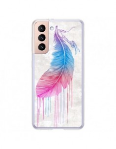 Coque Samsung Galaxy S21 Plus 5G Plume arc-en-ciel -...