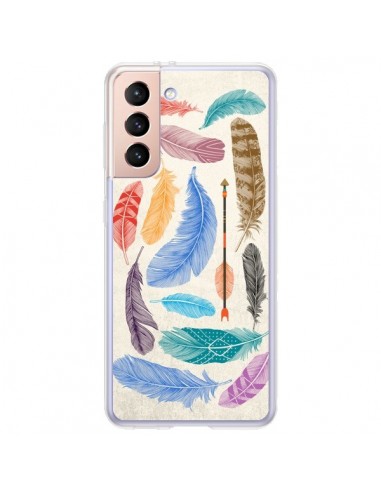 Coque Samsung Galaxy S21 Plus 5G Feather Plumes Multicolores - Rachel Caldwell