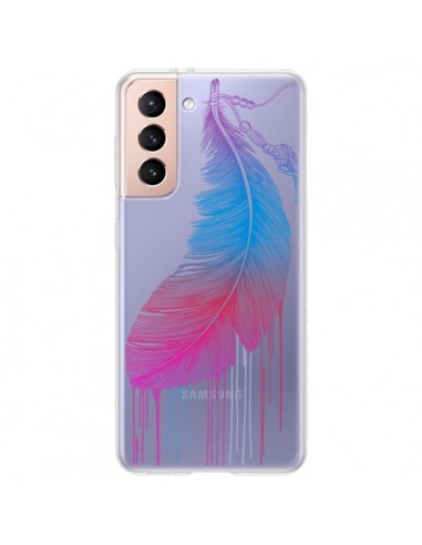 Coque Samsung Galaxy S21 Plus 5G Plume Feather Arc en Ciel Transparente - Rachel Caldwell