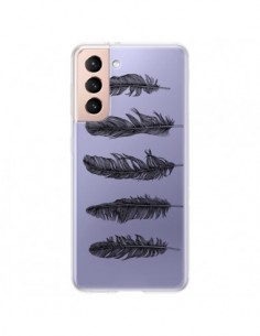 Coque Samsung Galaxy S21 Plus 5G Plume Feather Noir...