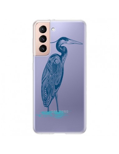 Coque Samsung Galaxy S21 Plus 5G Heron Blue Oiseau Transparente - Rachel Caldwell