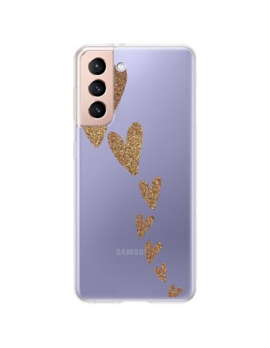 Coque Samsung Galaxy S21 Plus 5G Coeur Falling Gold Hearts Transparente - Sylvia Cook