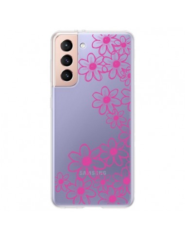 Coque Samsung Galaxy S21 Plus 5G Pink Flowers Fleurs Roses Transparente - Sylvia Cook