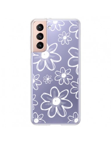 Coque Samsung Galaxy S21 Plus 5G Mandala Blanc White Flower Transparente - Sylvia Cook