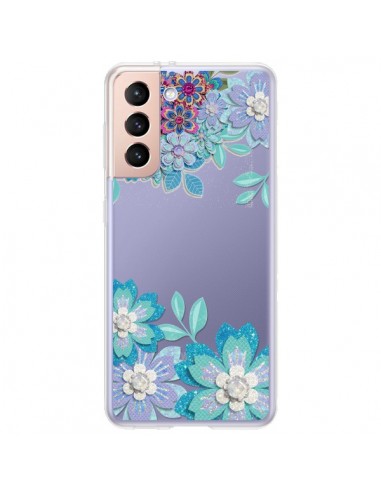 Coque Samsung Galaxy S21 Plus 5G Winter Flower Bleu, Fleurs d'Hiver Transparente - Sylvia Cook