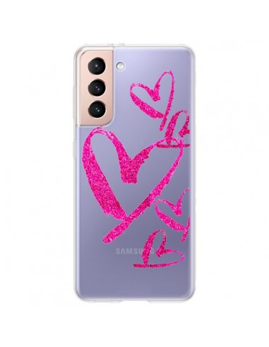 Coque Samsung Galaxy S21 Plus 5G Pink Heart Coeur Rose Transparente - Sylvia Cook