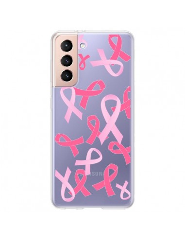 Coque Samsung Galaxy S21 Plus 5G Pink Ribbons Ruban Rose Transparente - Sylvia Cook