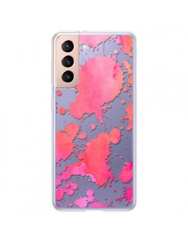 Coque Samsung Galaxy S21 Plus 5G Watercolor Splash Taches Rose Orange Transparente - Sylvia Cook