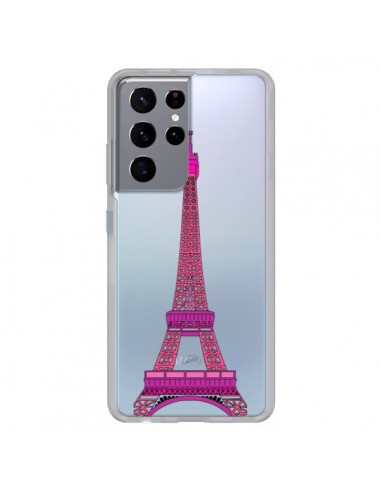 Coque Samsung Galaxy S21 Ultra et S30 Ultra Tour Eiffel Rose Paris Transparente - Asano Yamazaki