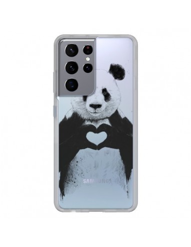 Coque Samsung Galaxy S21 Ultra et S30 Ultra Panda All You Need Is Love Transparente - Balazs Solti