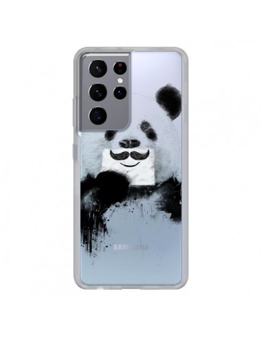 Coque Samsung Galaxy S21 Ultra et S30 Ultra Funny Panda Moustache Transparente - Balazs Solti