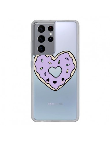 Coque Samsung Galaxy S21 Ultra et S30 Ultra Donuts Heart Coeur Violet Transparente - Claudia Ramos