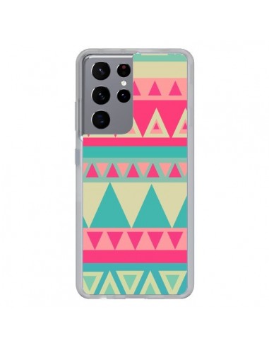 Coque Samsung Galaxy S21 Ultra et S30 Ultra Azteque Rose Vert - Eleaxart