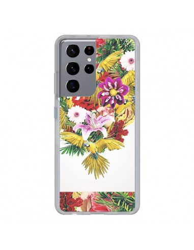 Coque Samsung Galaxy S21 Ultra et S30 Ultra Parrot Floral Perroquet Fleurs - Eleaxart