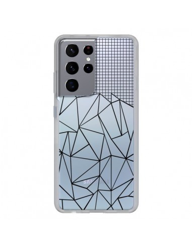 Coque Samsung Galaxy S21 Ultra et S30 Ultra Lignes Grille Grid Abstract Noir Transparente - Project M
