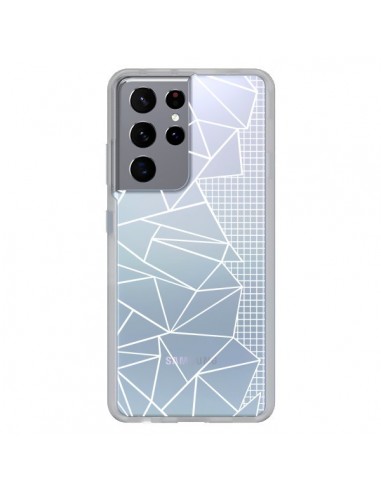 Coque Samsung Galaxy S21 Ultra et S30 Ultra Lignes Grilles Side Grid Abstract Blanc Transparente - Project M