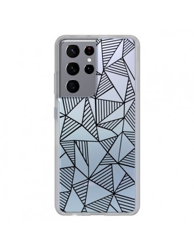 Coque Samsung Galaxy S21 Ultra et S30 Ultra Lignes Grilles Triangles Grid Abstract Noir Transparente - Project M