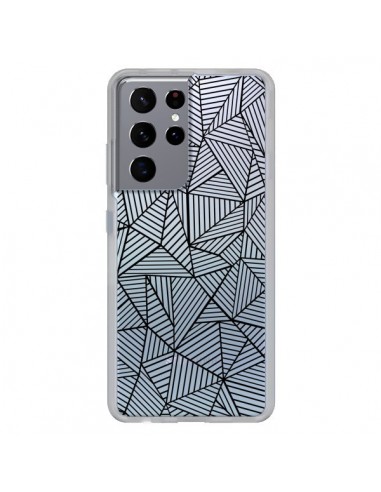 Coque Samsung Galaxy S21 Ultra et S30 Ultra Lignes Grilles Triangles Full Grid Abstract Noir Transparente - Project M