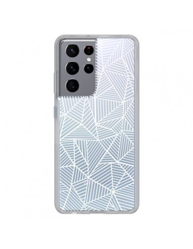 Coque Samsung Galaxy S21 Ultra et S30 Ultra Lignes Grilles Triangles Full Grid Abstract Blanc Transparente - Project M