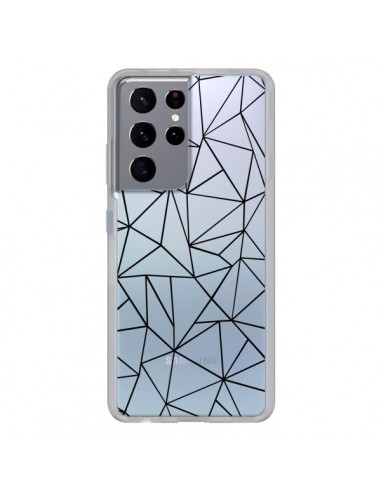 Coque Samsung Galaxy S21 Ultra et S30 Ultra Lignes Triangles Grid Abstract Noir Transparente - Project M