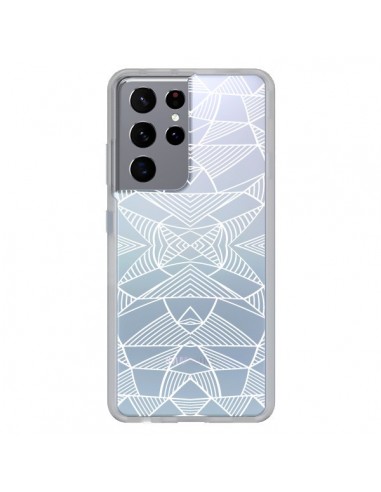 Coque Samsung Galaxy S21 Ultra et S30 Ultra Lignes Miroir Grilles Triangles Grid Abstract Blanc Transparente - Project M