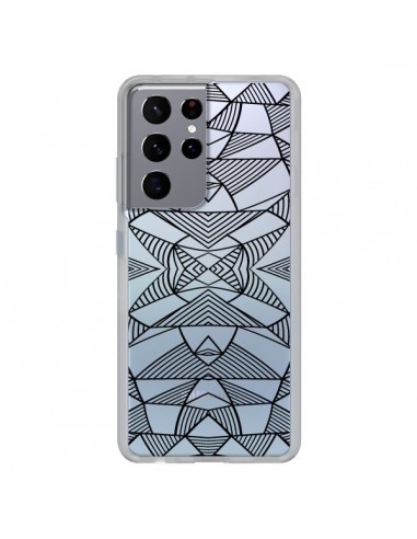 Coque Samsung Galaxy S21 Ultra et S30 Ultra Lignes Miroir Grilles Triangles Grid Abstract Noir Transparente - Project M