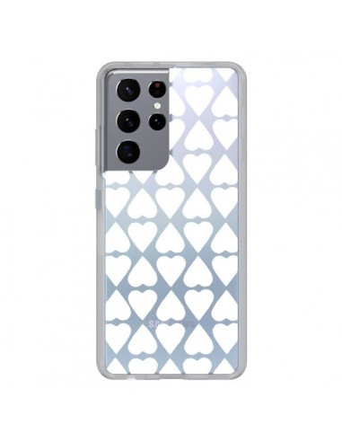 Coque Samsung Galaxy S21 Ultra et S30 Ultra Coeurs Heart Blanc Transparente - Project M