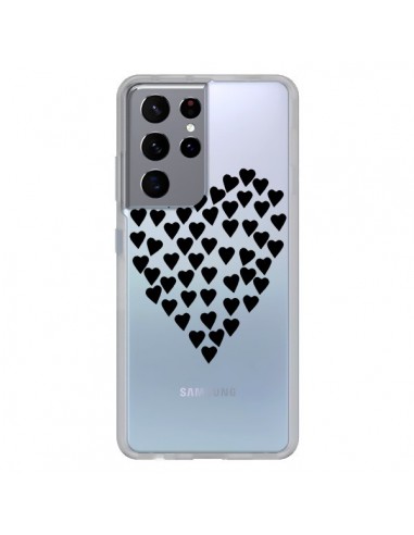Coque Samsung Galaxy S21 Ultra et S30 Ultra Coeurs Heart Love Noir Transparente - Project M