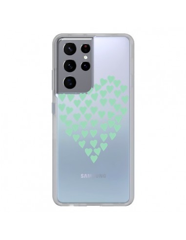 Coque Samsung Galaxy S21 Ultra et S30 Ultra Coeurs Heart Love Mint Bleu Vert Transparente - Project M