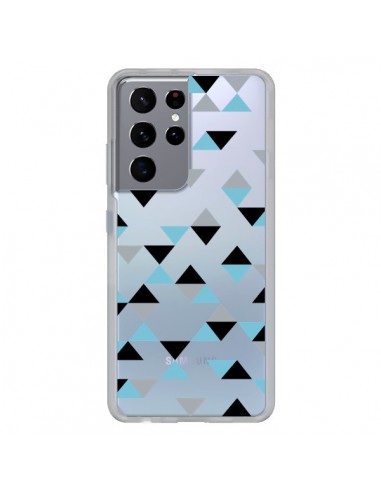 Coque Samsung Galaxy S21 Ultra et S30 Ultra Triangles Ice Blue Bleu Noir Transparente - Project M