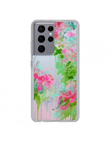 Coque Samsung Galaxy S21 Ultra et S30 Ultra Fleur Flower Rose Vert Transparente - Ebi Emporium