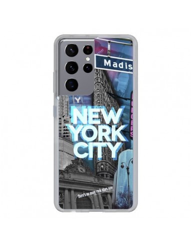 Coque Samsung Galaxy S21 Ultra et S30 Ultra New York City Buildings Bleu - Javier Martinez