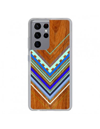 Coque Samsung Galaxy S21 Ultra et S30 Ultra Azteque Arbutus Blue Bois Aztec Tribal - Jenny Mhairi