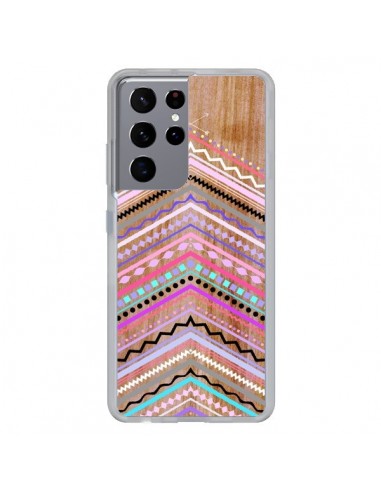 Coque Samsung Galaxy S21 Ultra et S30 Ultra Purple Chevron Wild Wood Bois Azteque Aztec Tribal - Jenny Mhairi