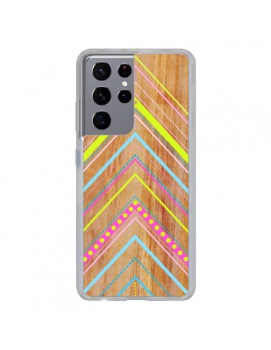 Coque Samsung Galaxy S21 Ultra et S30 Ultra Wooden Chevron Pink Bois Azteque Aztec Tribal - Jenny Mhairi