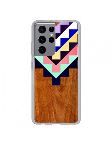 Coque Samsung Galaxy S21 Ultra et S30 Ultra Wooden Tribal Bois Azteque Aztec Tribal - Jenny Mhairi