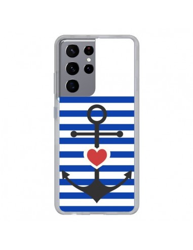 Coque Samsung Galaxy S21 Ultra et S30 Ultra Mariniere Encre Marin Coeur - Jonathan Perez