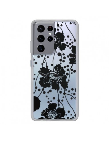 Coque Samsung Galaxy S21 Ultra et S30 Ultra Fleurs Noirs Flower Transparente - Dricia Do