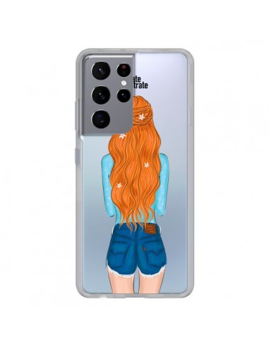 Coque Samsung Galaxy S21 Ultra et S30 Ultra Red Hair Don't Care Rousse Transparente - kateillustrate