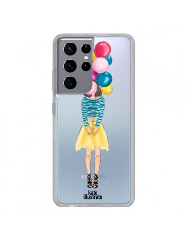 Coque Samsung Galaxy S21 Ultra et S30 Ultra Girls Balloons Ballons Fille Transparente - kateillustrate