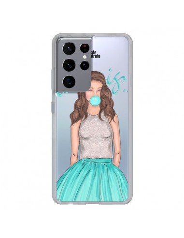 Coque Samsung Galaxy S21 Ultra et S30 Ultra Bubble Girls Tiffany Bleu Transparente - kateillustrate