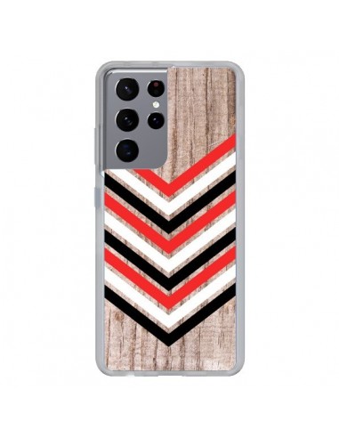 Coque Samsung Galaxy S21 Ultra et S30 Ultra Tribal Aztèque Bois Wood Flèche Rouge Blanc Noir - Laetitia