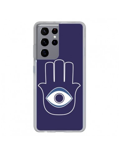 Coque Samsung Galaxy S21 Ultra et S30 Ultra Main de Fatma Oeil Bleu - Laetitia