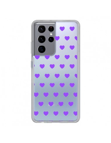 Coque Samsung Galaxy S21 Ultra et S30 Ultra Coeur Heart Love Amour Violet Transparente - Laetitia